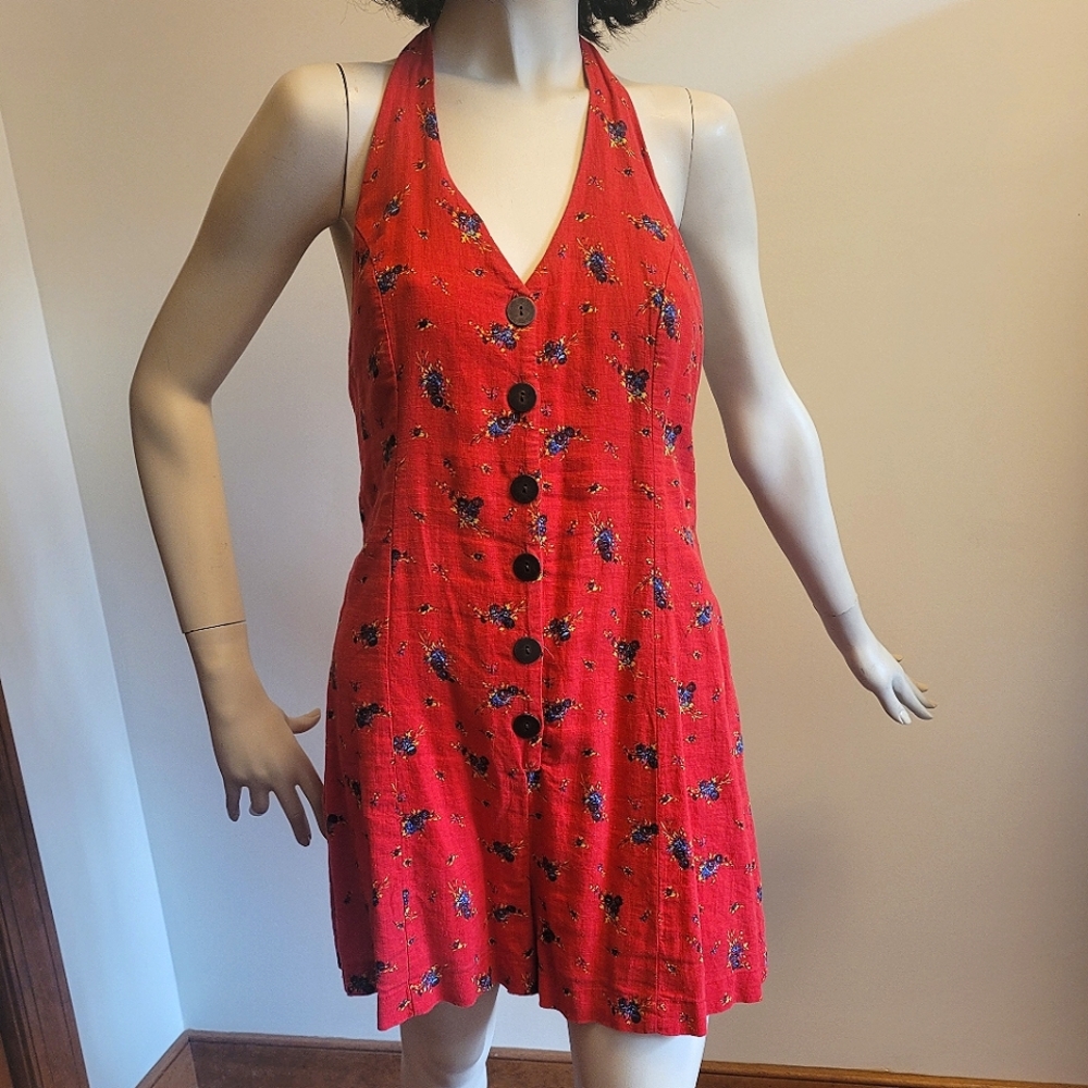 Cooperative Red Linen Romper, Size Medium